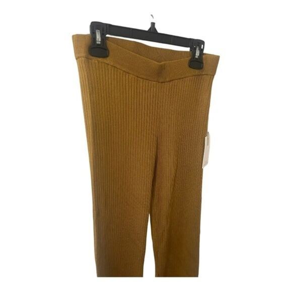 Good American Ribbed Boss Flare Pants Button Hem Pull On Soft Stretchy Gold Sz M - Picture 5 of 13